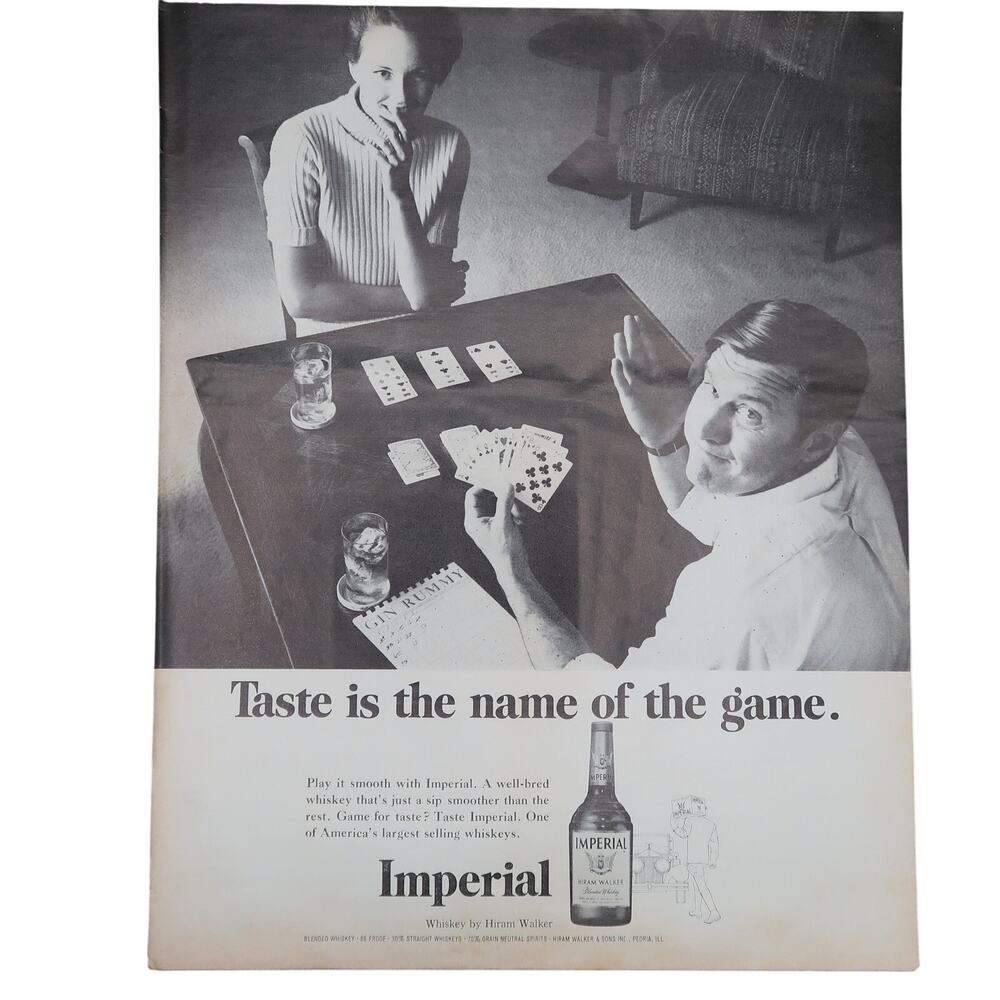 Hiram Walker Imperial Whiskey Magazine Advertisement 1960s B&W Vintage Spirits